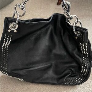 Rebecca Minkoff Black Leather Shoulder Bag with Silver Studs